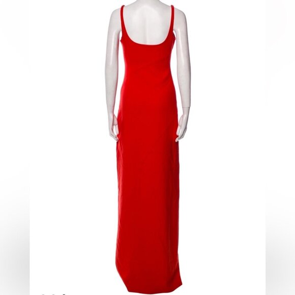 Cinq a Sept Red Slit Scoopneck Maxi Dress Gown Formal Gala Black Tie Evening - Picture 2 of 10